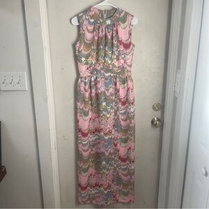 Vintage Leslie Fay Original 60’s 70’s Psychadelic Watercolor Maxi Dress Size 12